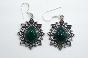 Boucles d’oreilles argent et pierre agate verte