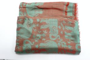 PASHMINA cachemire ET SOIE rouge motifs éléphant