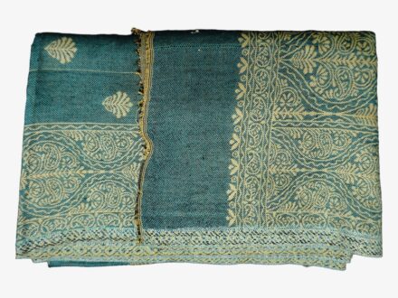 Pashmina SOIE/CACHEMIRE vert/beige avec des motifs