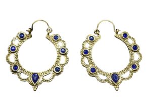 BOUCLES D’oreilles dorées AVEC PIERRE EN lapis-lazuli