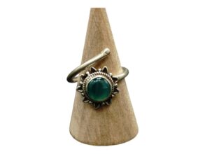 Bague Argent ajustable avec  pierre onyx vert