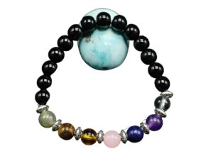 BRACELET pierres naturelles en onyx noir 7 chakras