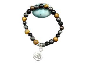 BRACELET pierre triple protection obsidienne/hematite/oeil du tigre  signe AUM