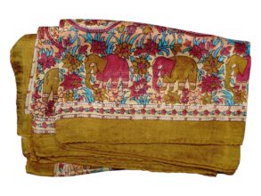 Foulard 100%soie OCRE motifs éléphants